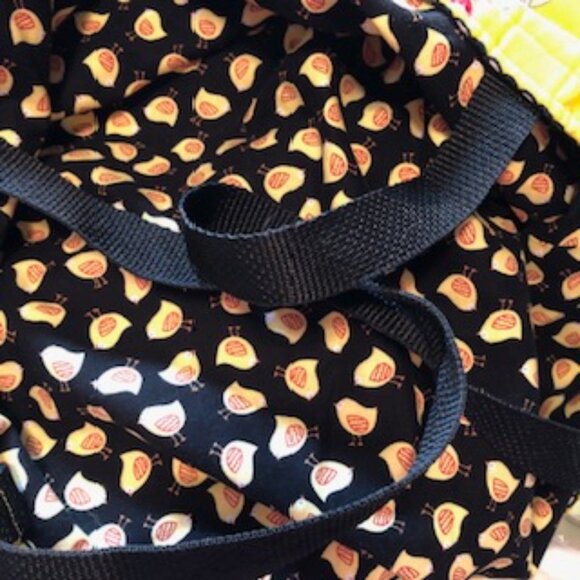 Fun Chickens in the Kitchen Cotton Tote Shopping Bag Yellow Black Red - Picture 5 of 5